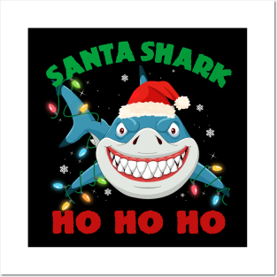 Santa Shark Ho Ho Ho Christmas Posters and Art